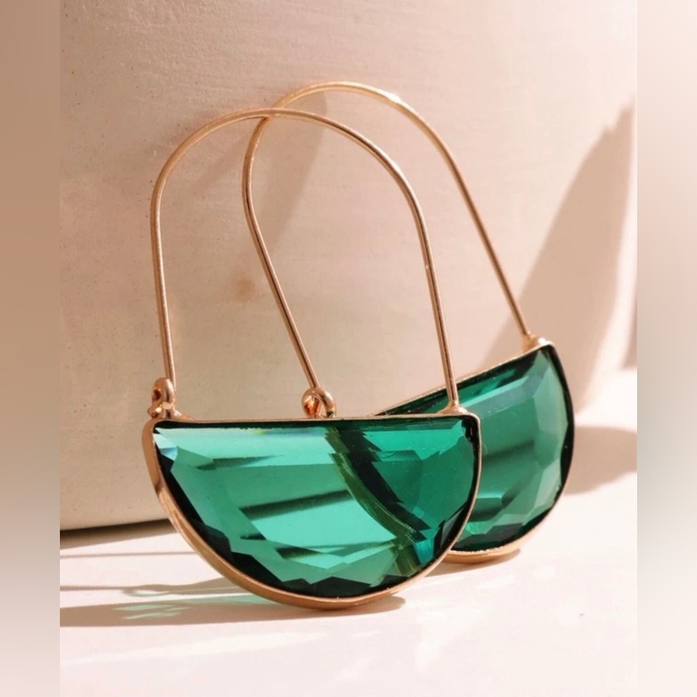 Anthropologie Crescent Green Glass Earrings